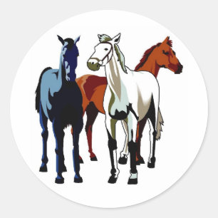 Three Strong Horses Red White Blue Classic Round Sticker