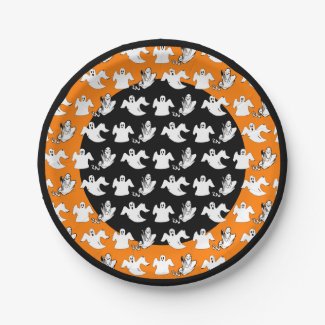 Three Styles Flying Ghosts On Halloween Colors
