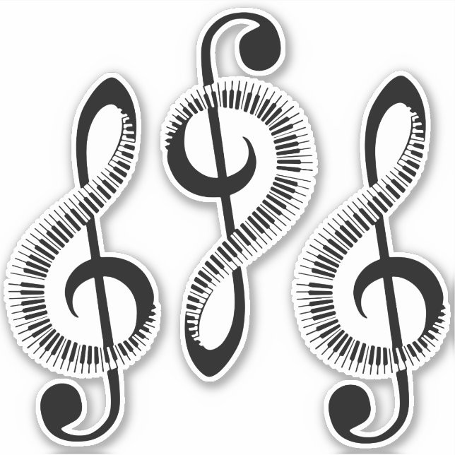 Three Stylized Treble Clefs with Keys Sticker (Front)