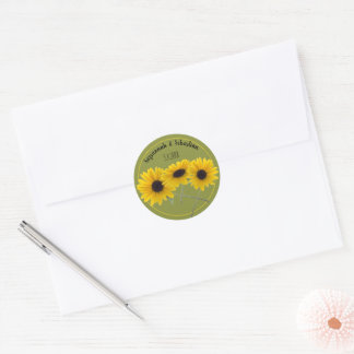 Three Sunflower Photo Event Name Date Template Classic Round Sticker
