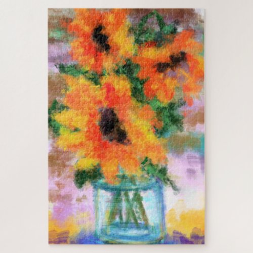 Three Sunflowers _ Abstract Original Art Painting Jigsaw Puzzle