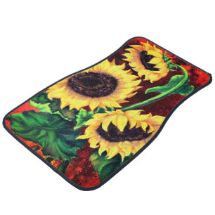 Three Sunflowers Car Floor Mat - Painting