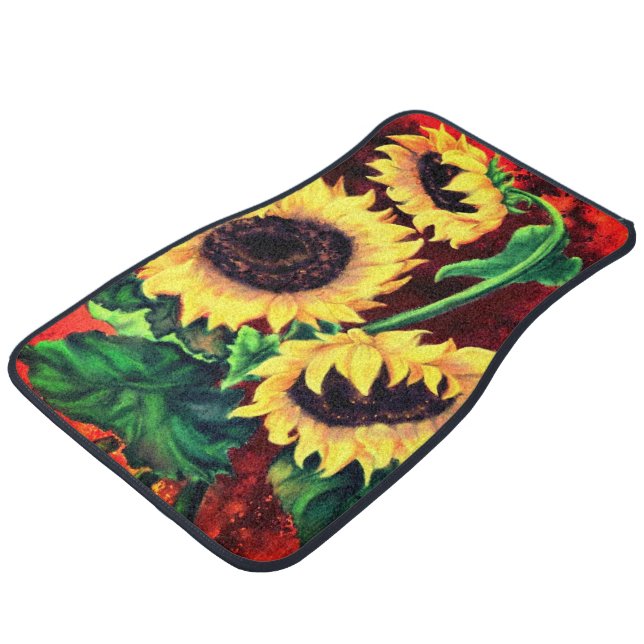 Three Sunflowers Car Floor Mat - Painting (Angled)