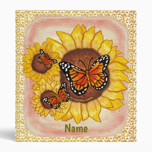 Three Sunflowers custom name 3 Ring Binder