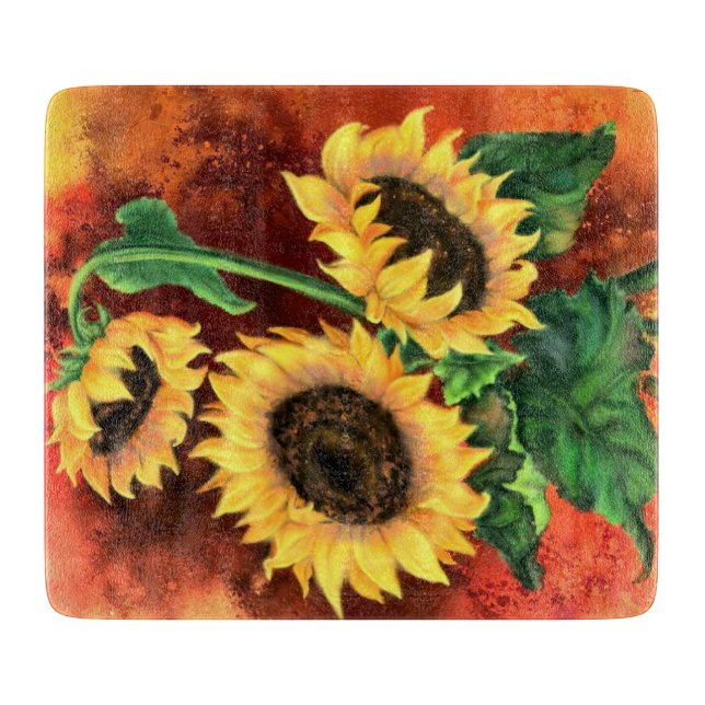 Discover Three Sunflowers Cutting Board - Painting