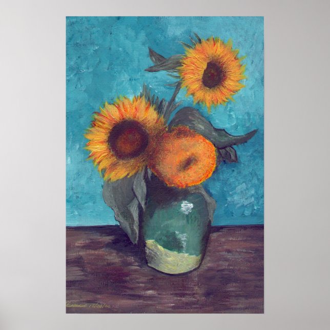 Three sunflowers, full print version for canvas (Front)