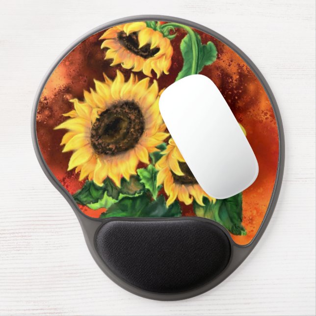 Three Sunflowers Gel Mouse Pad - Painting (Left Side)