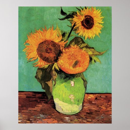 Three Sunflowers in a Vase by Van Gogh Poster
