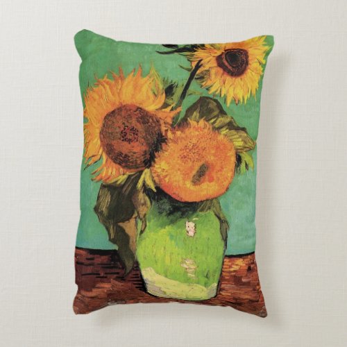 Three Sunflowers in a Vase by Vincent van Gogh Accent Pillow