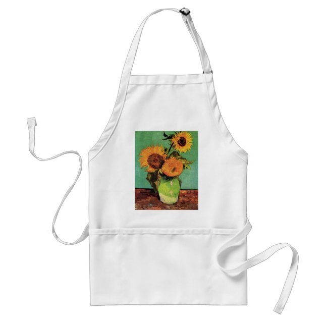 Three Sunflowers in a Vase by Vincent van Gogh Adult Apron (Front)