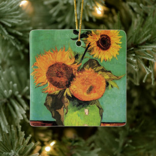 Three Sunflowers in a Vase by Vincent van Gogh Ceramic Ornament