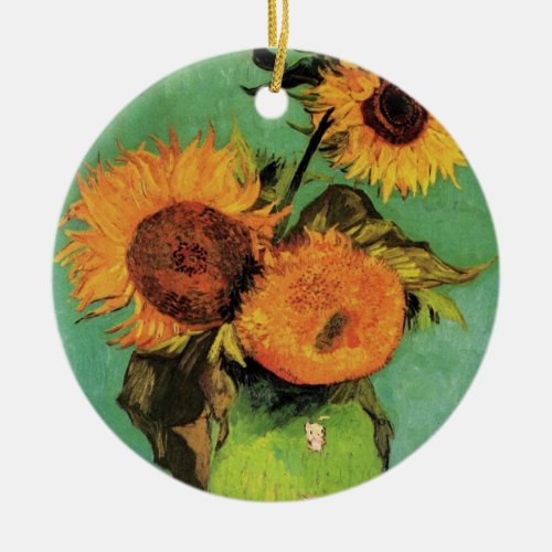 Three Sunflowers in a Vase by Vincent van Gogh Ceramic Ornament
