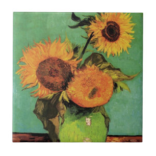 Three Sunflowers in a Vase by Vincent van Gogh Ceramic Tile