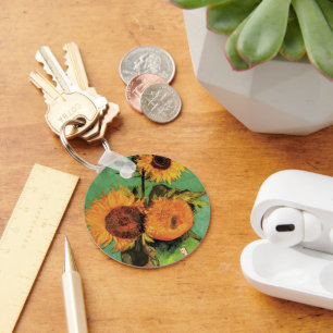 Three Sunflowers in a Vase by Vincent van Gogh Keychain