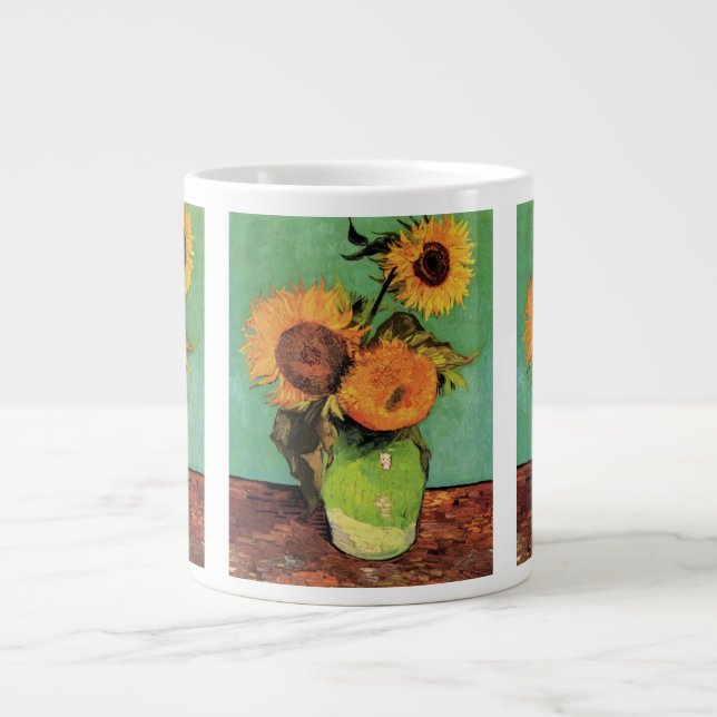 Three Sunflowers in a Vase by Vincent van Gogh Large Coffee Mug (Front)