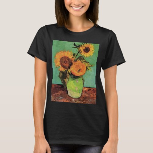 Three Sunflowers in a Vase by Vincent van Gogh T_Shirt