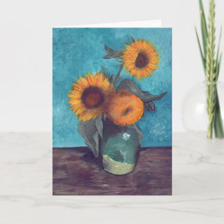 Three sunflowers in a vase card