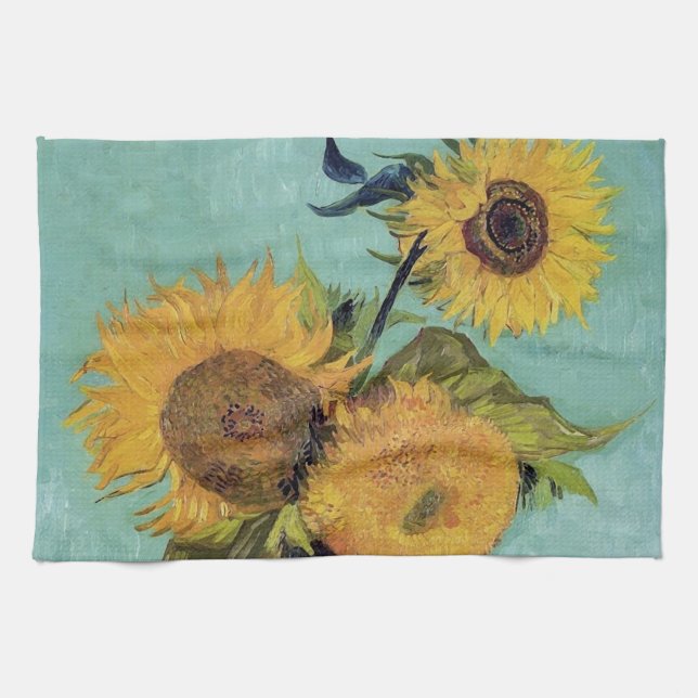 Three Sunflowers in a Vase(F453) Van Gogh Fine Art Towel (Horizontal)