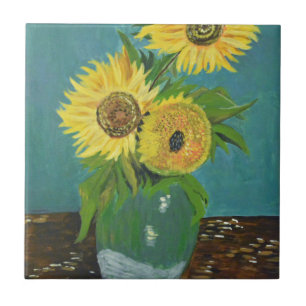 Three Sunflowers in a Vase, van Gogh Ceramic Tile