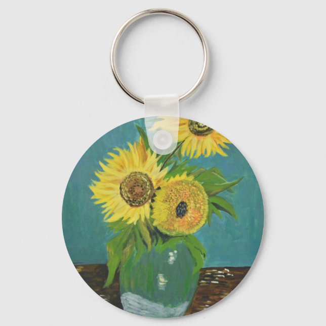 Three Sunflowers in a Vase, van Gogh Keychain (Front)