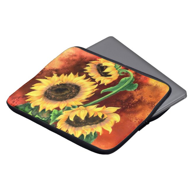 Three Sunflowers Laptop Sleeve - Painting (Front Top)