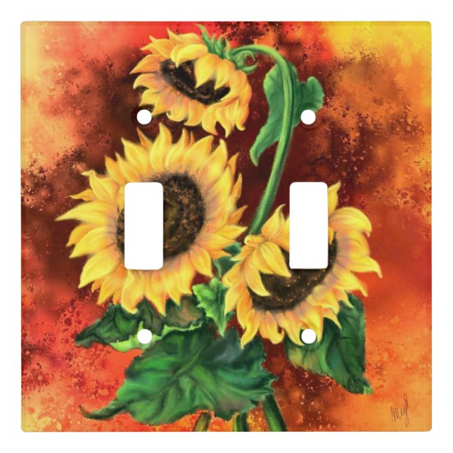 Three Sunflowers Light Switch Cover - Painting (Front)