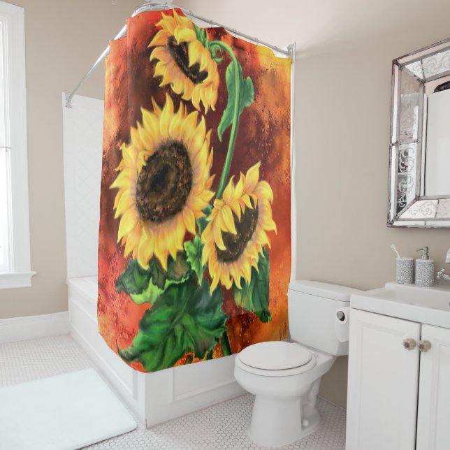 Three Sunflowers Shower Curtain Painting (In Situ)