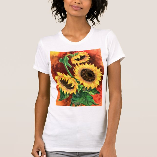 Three Sunflowers T-Shirt Art Painting (Front)