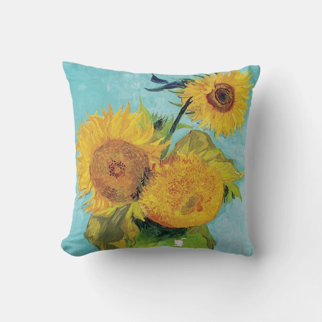 Three Sunflowers, Van Gogh Throw Pillow (Front)