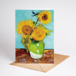 Three Sunflowers | Vincent Van Gogh Card<br><div class="desc">Three Sunflowers (1888) by Dutch artist Vincent Van Gogh. Original fine art painting is an oil on canvas depicting a still life of bright yellow sunflowers against a turquoise background. 

Use the design tools to add custom text or personalize the image.</div>