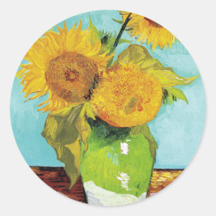 Three Sunflowers Vincent van Gogh Classic Round Sticker