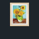 Three Sunflowers | Vincent van Gogh Framed Art<br><div class="desc">Three Sunflowers (1888) by Vincent van Gogh is a vibrant still life that showcases the artist’s signature thick brushstrokes and bold use of color. The painting features three sunflowers in a simple vase, their golden petals contrasting against the aqua blue background. Van Gogh's vivid yellow palette brings energy and life...</div>