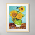 Three Sunflowers | Vincent Van Gogh Framed Art<br><div class="desc">Three Sunflowers (1888) by Dutch artist Vincent Van Gogh. Original fine art painting is an oil on canvas depicting a still life of bright yellow sunflowers against a turquoise background. 

Use the design tools to add custom text or personalize the image.</div>