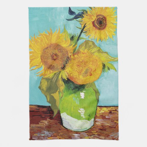 Three Sunflowers  Vincent Van Gogh Kitchen Towel