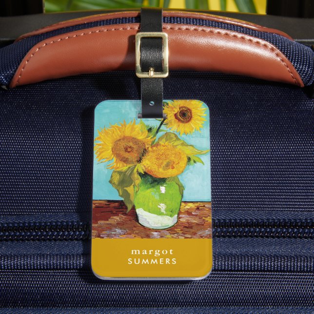 Three Sunflowers | Vincent van Gogh Luggage Tag (Front Insitu 2)