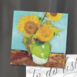 Three Sunflowers | Vincent Van Gogh Magnet<br><div class="desc">Three Sunflowers (1888) by Dutch artist Vincent Van Gogh. Original fine art painting is an oil on canvas depicting a still life of bright yellow sunflowers against a turquoise background. 

Use the design tools to add custom text or personalize the image.</div>