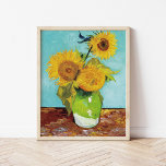 Three Sunflowers | Vincent Van Gogh Poster<br><div class="desc">Three Sunflowers (1888) by Dutch artist Vincent Van Gogh. Original fine art painting is an oil on canvas depicting a still life of bright yellow sunflowers against a turquoise background. 

Use the design tools to add custom text or personalize the image.</div>