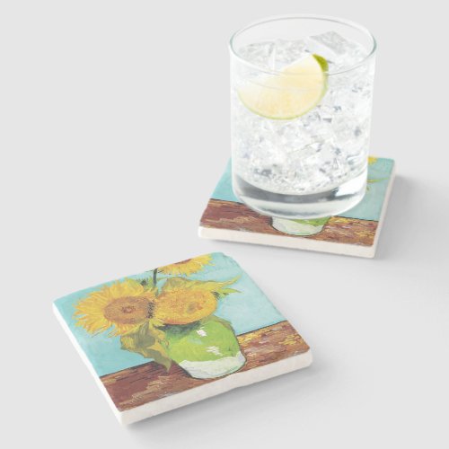 Three Sunflowers  Vincent Van Gogh Stone Coaster