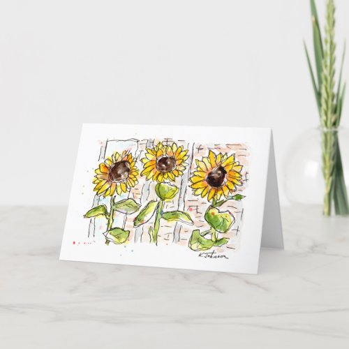 Three Sunflowers Watercolor Greeting Card