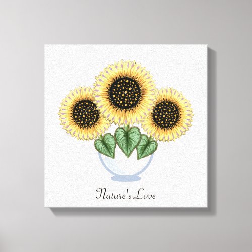 Three Sunflowers with Heart Leaves in a Vase Canvas Print