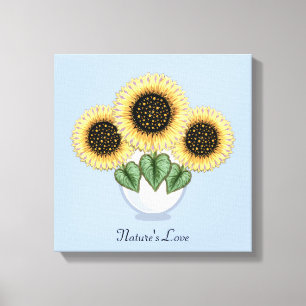Three Sunflowers with Heart Leaves in a Vase Canvas Print