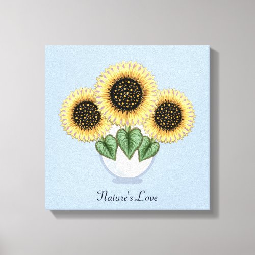 Three Sunflowers with Heart Leaves in a Vase Canvas Print