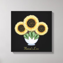 Three Sunflowers with Heart Leaves in a Vase