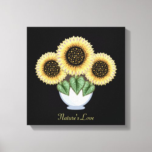 Three Sunflowers with Heart Leaves in a Vase Canvas Print