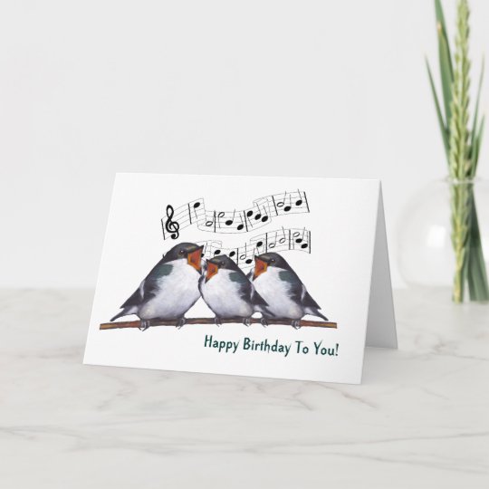 Three Swallows Singing Happy Birthday: Oil Pastel Card | Zazzle.com