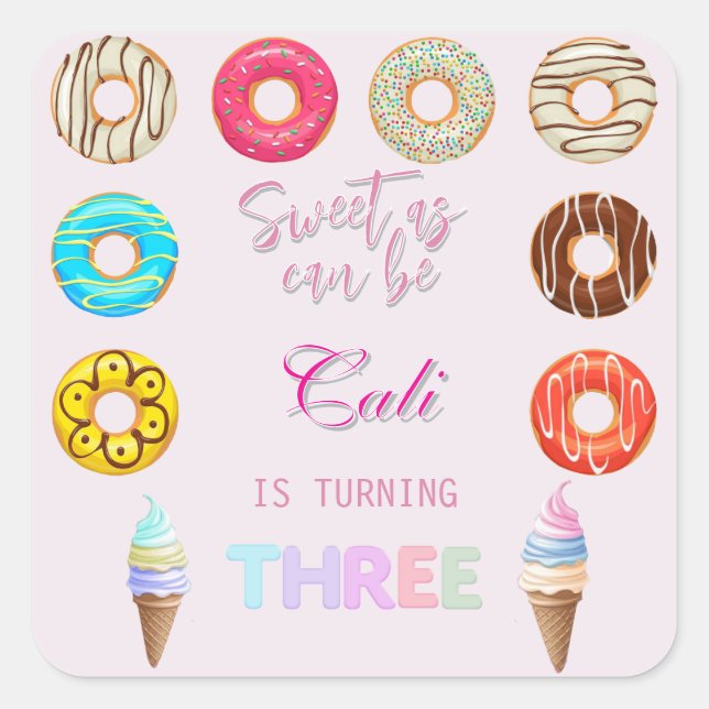 THREE Sweet As Can Be Girl 3rd Birthday  Square Sticker (Front)