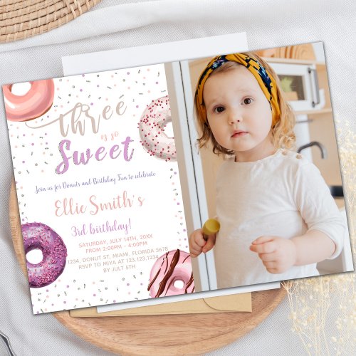Three Sweet Donut Birthday Invitations with photo