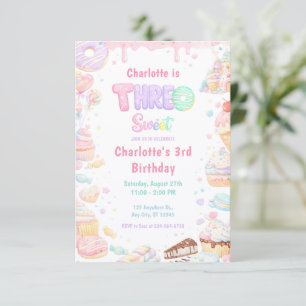 Three Sweet Pastel Candy 3rd Birthday Invitation