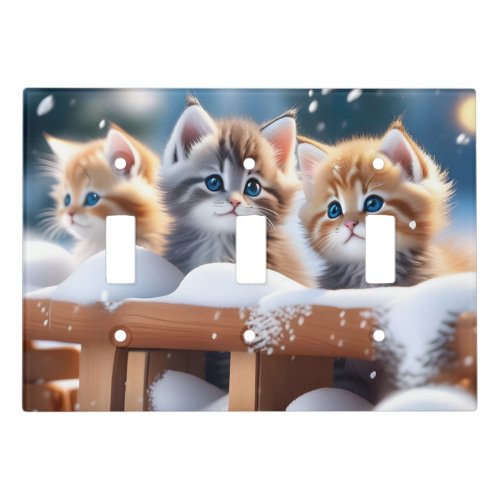 Three Tabby Cats Playing in the Snow  Light Switch Cover