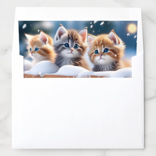 Three Tabby Kittens Playing in Snow  Envelope Liner